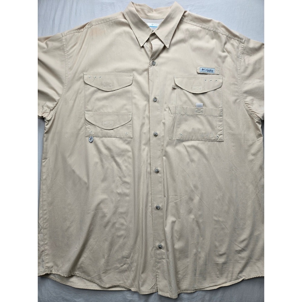 Columbia Sportswear Company Mens Fishing Shirt‎ XLBeige Short Sleeve Vented PFG - Picture 2 of 7
